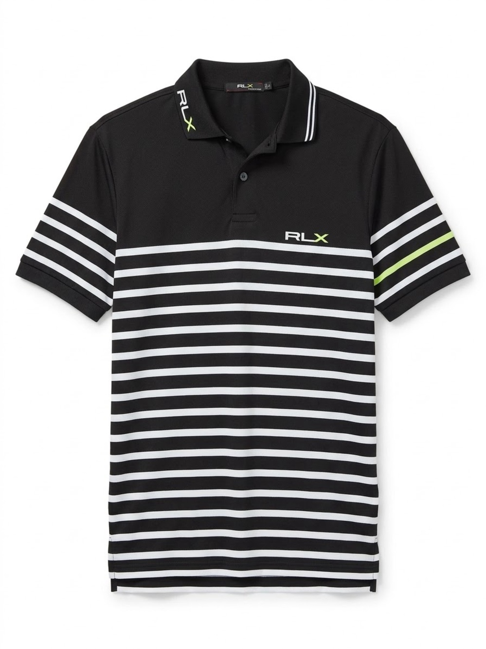 Ralph Lauren RLX Black & White Striped Polo with Lime Accent